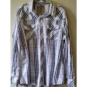 Supply Company USA Womens Western Pearl Snap Plaid Roll Tab XL Blue Gray Rodeo